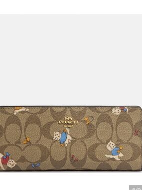 Coach Signature Slim Wallet in Brown with Multicolor Cat Motif